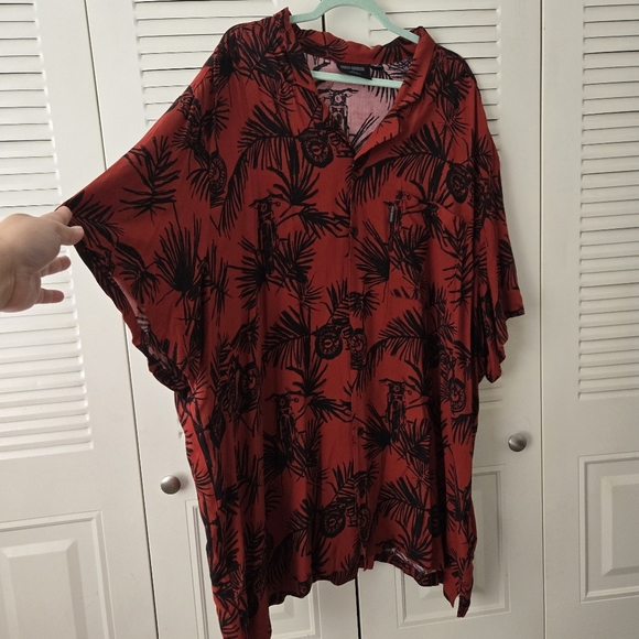 Harley Davidson Tropical Men's Shirt Red Allover Print Motorcycle Size 5XL #089 - Picture 2 of 8